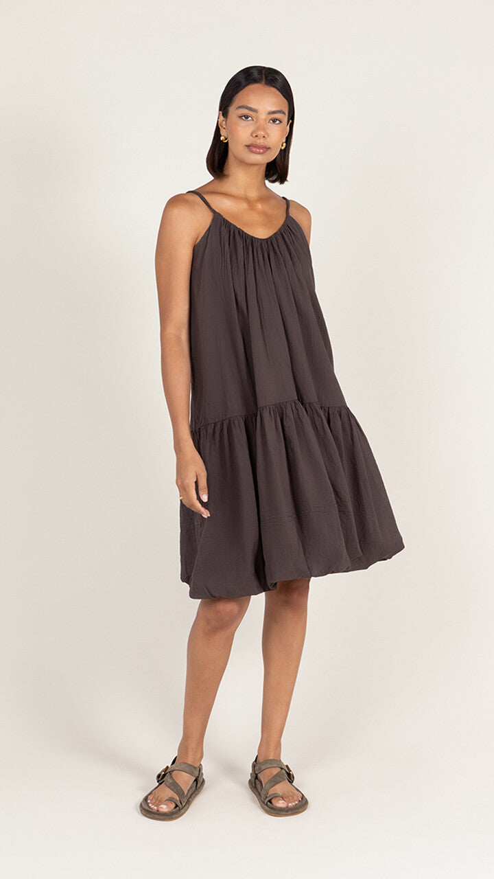 Liora Cotton Short Dress - Espresso