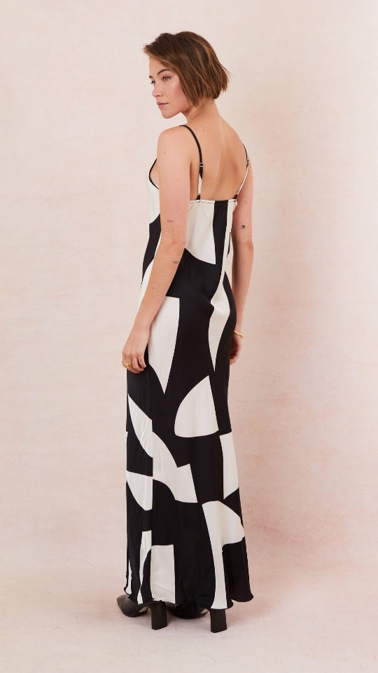 Lana Satin Dress - Abstract Print