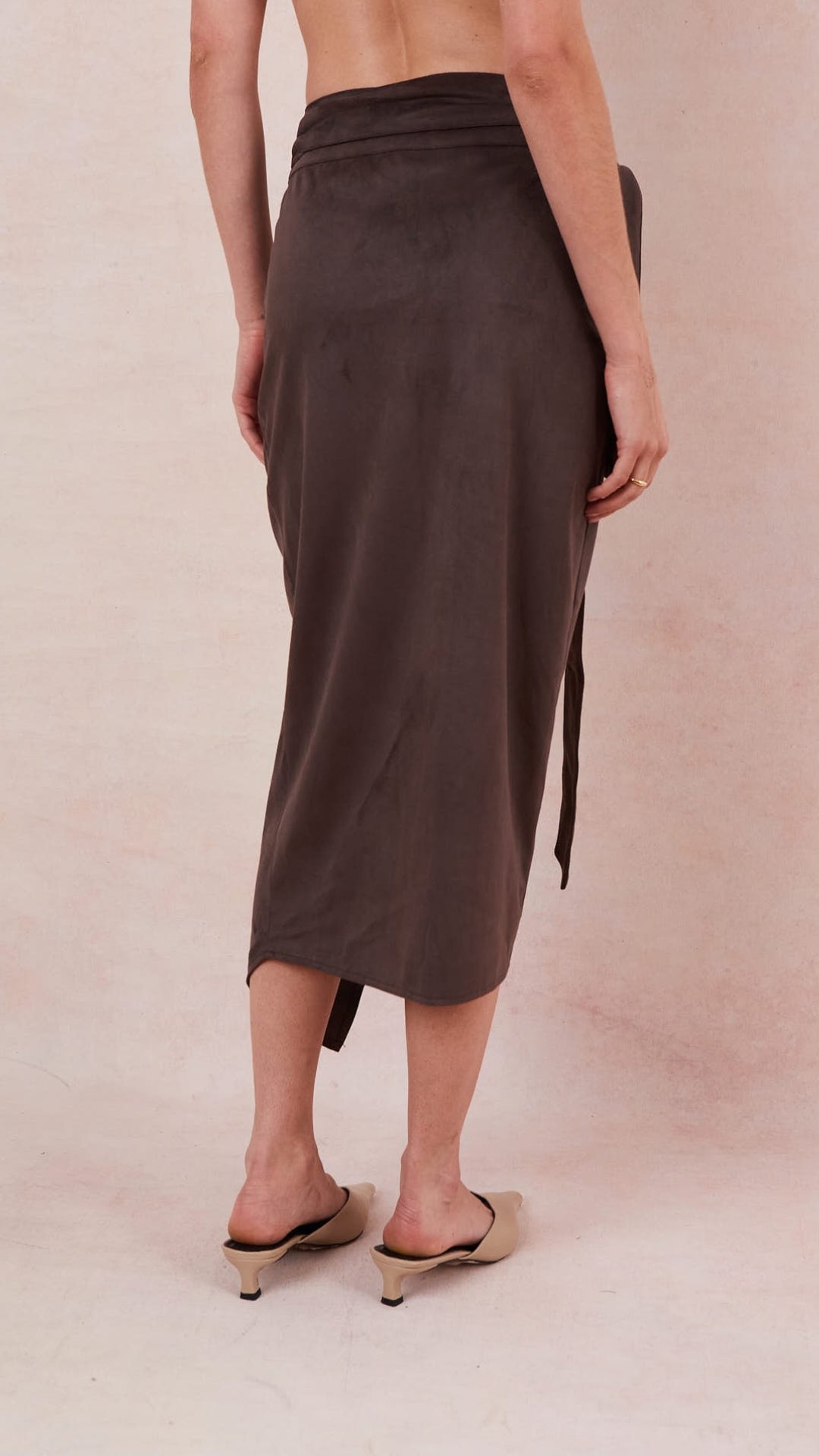Livia Faux Suede Wrap Skirt - Espresso