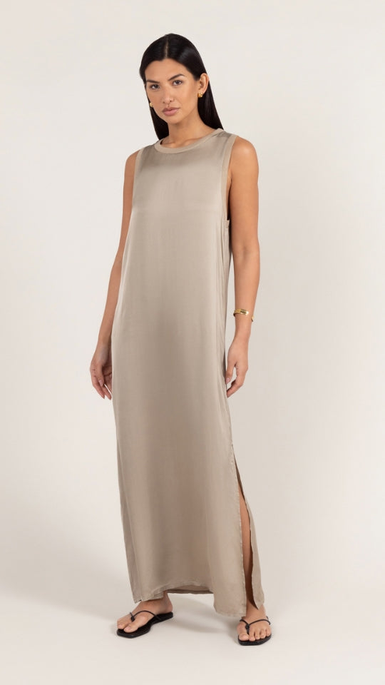 Oona Satin Dress - Dove Grey