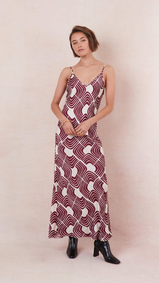 Lana Satin Dress - Geometric Print