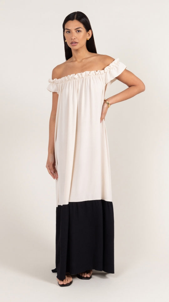 Alessia Contrast Dress - Ivory/ Black