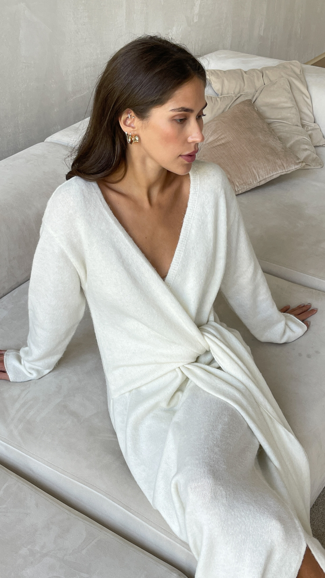 Keira Knit Wrap Dress - Ivory