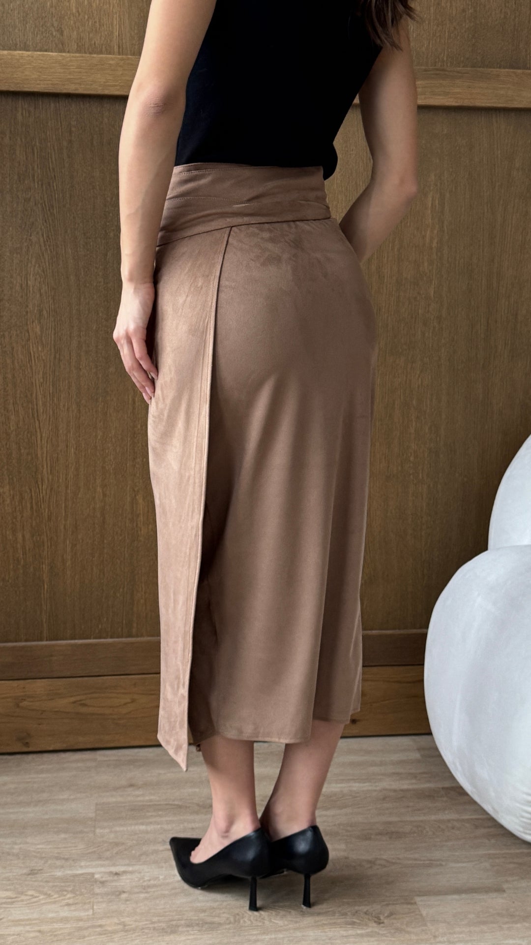 Livia Faux Suede Wrap Skirt - Tan