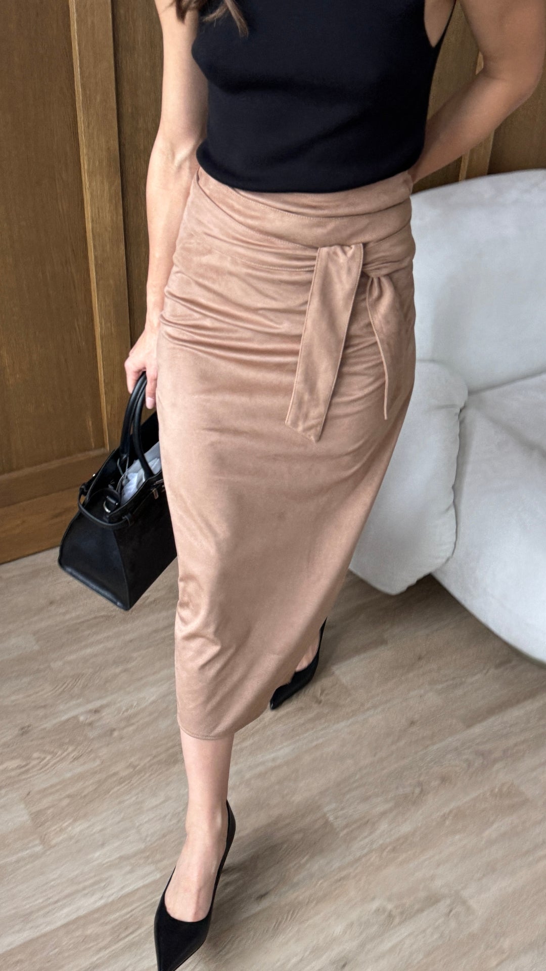 Livia Faux Suede Wrap Skirt - Tan