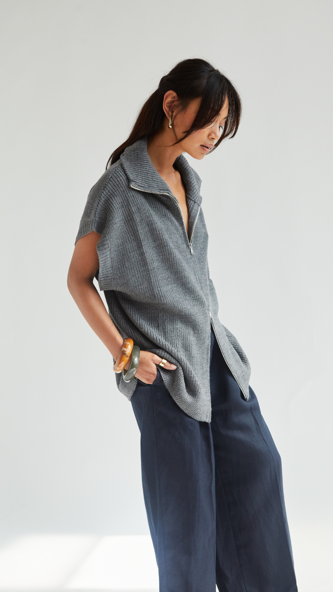 Millie Sleeveless Knit Cardigan - Grey