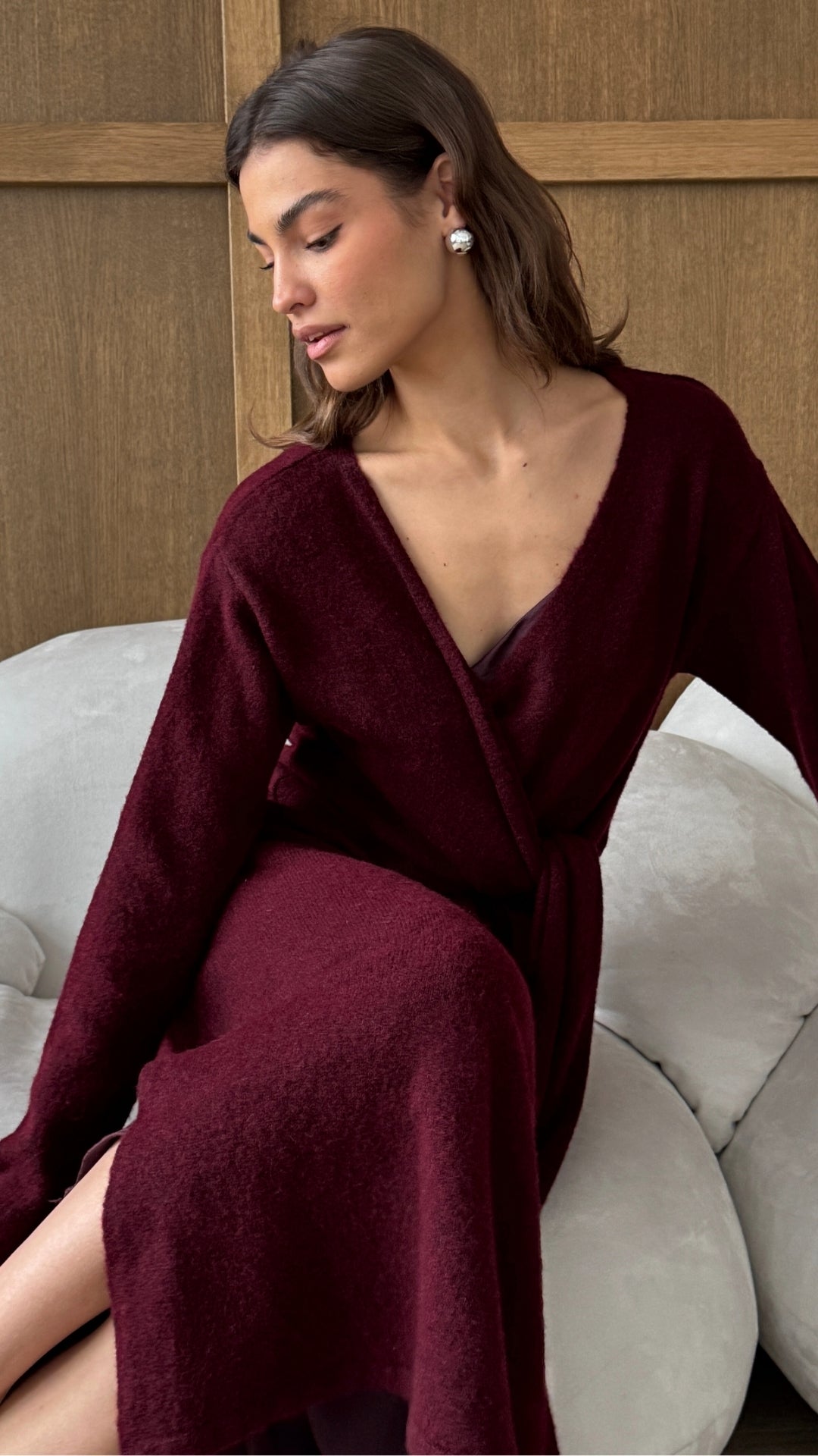 Keira Knit Wrap Dress - Bordeaux