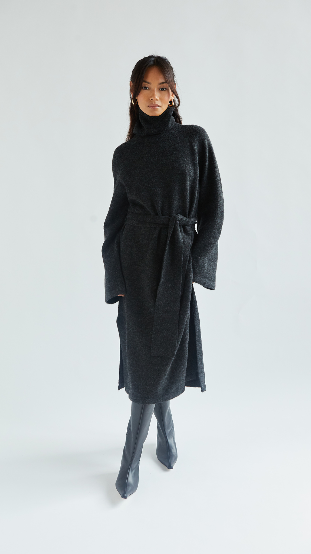 Abbie Knitted Dress - Black Melange