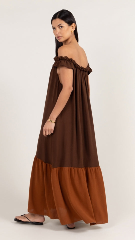 Alessia Contrast Dress - Cocoa/Caramel