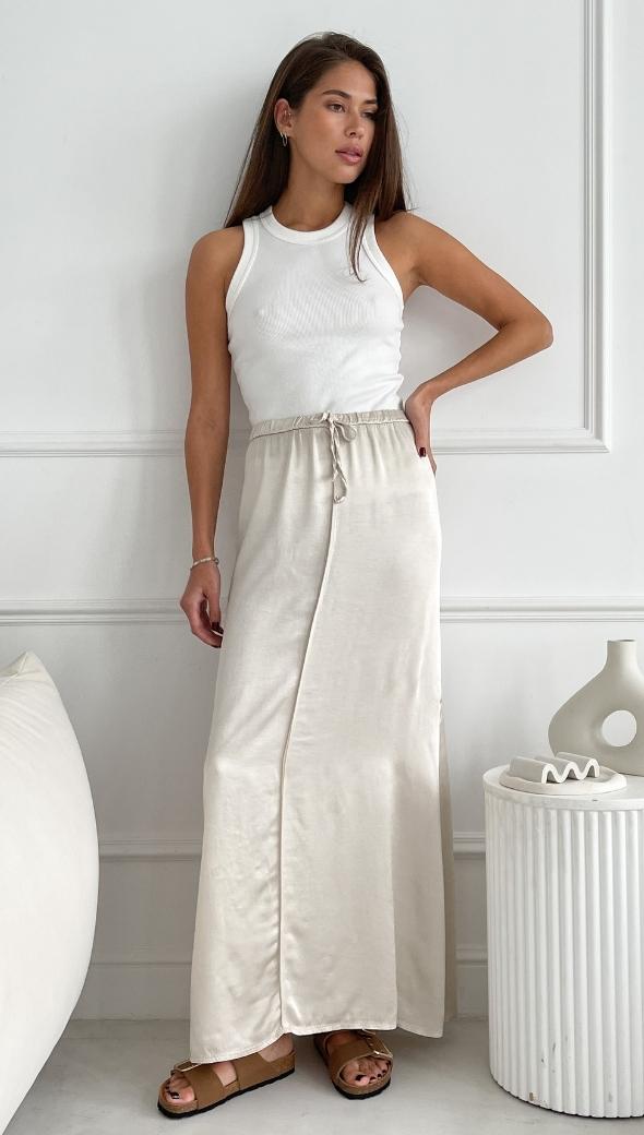 Phoebe Satin Skirt - Pearl