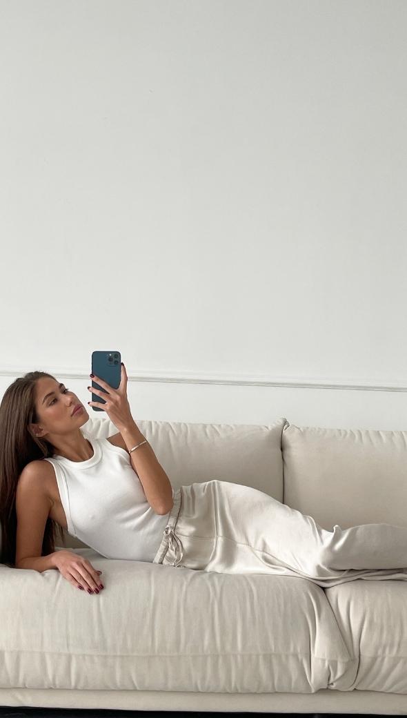 Phoebe Satin Skirt - Pearl