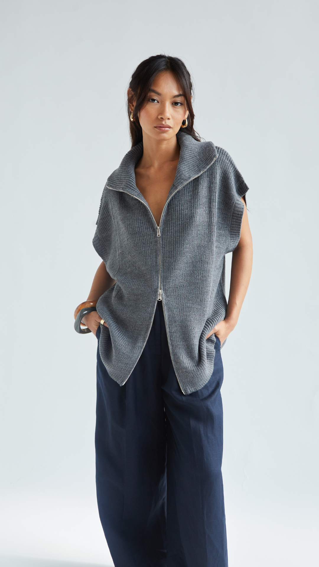 Millie Sleeveless Knit Cardigan - Grey