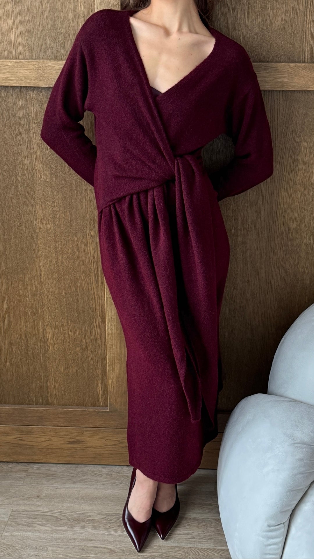 Keira Knit Wrap Dress - Bordeaux