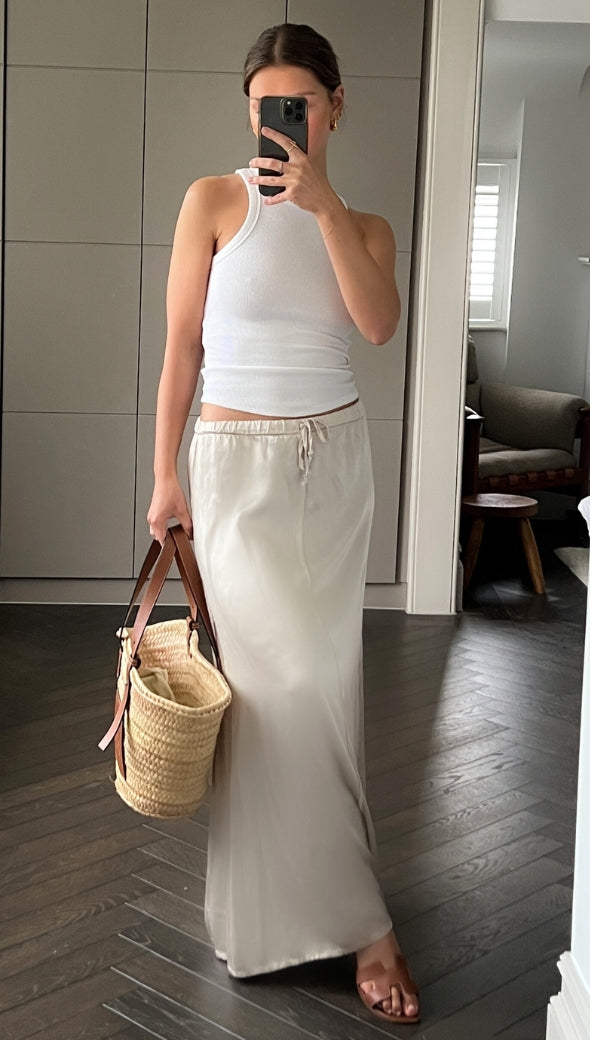 Phoebe Satin Skirt - Pearl