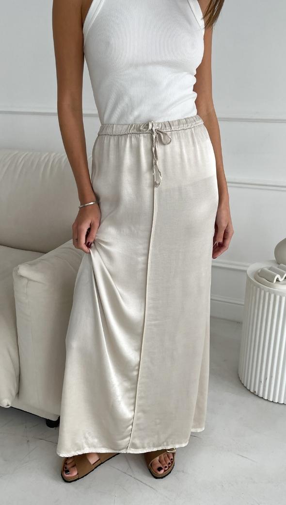 Phoebe Satin Skirt - Pearl
