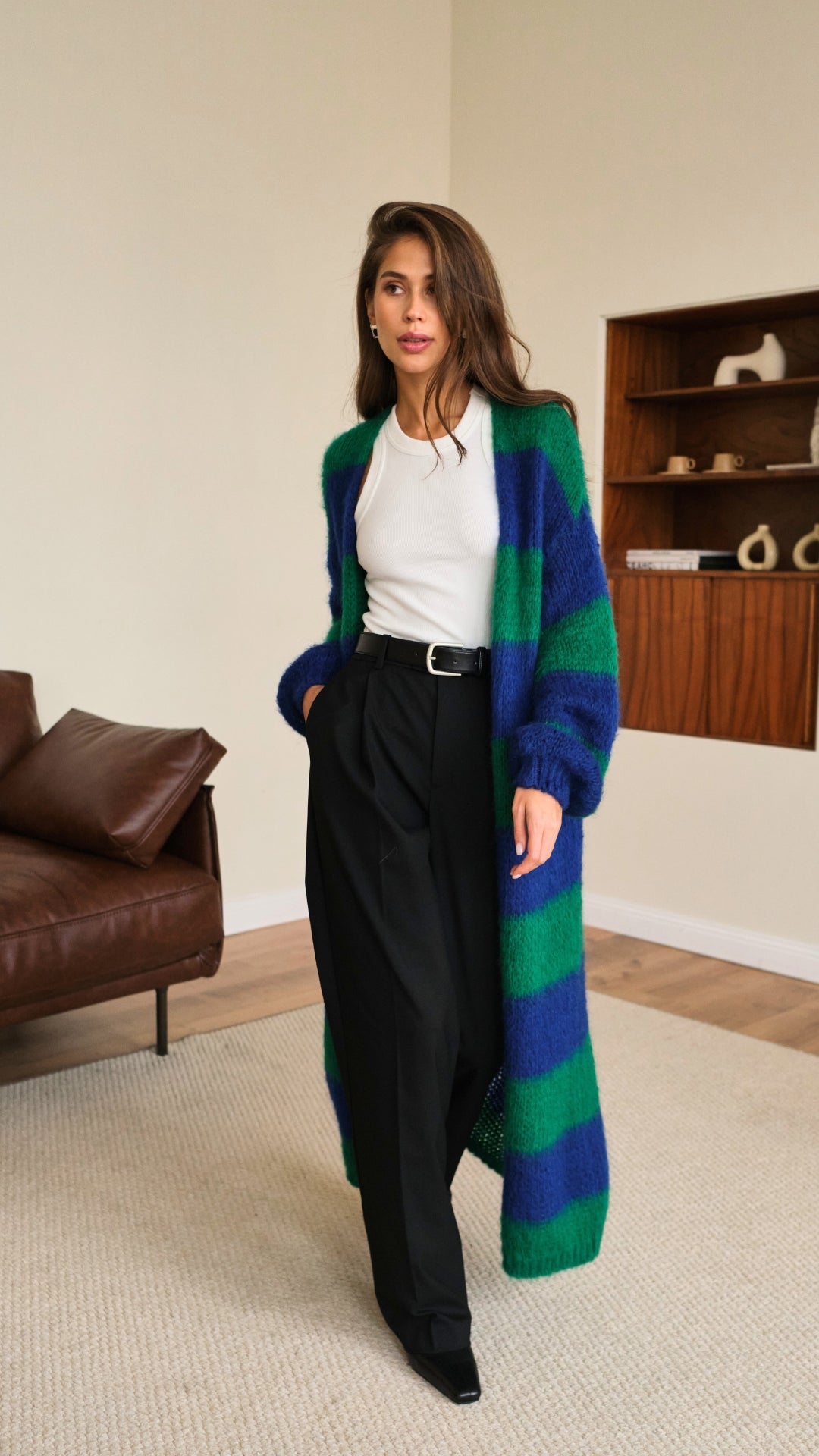 Kay Cardigan - Emerald Blue Marine Stripes