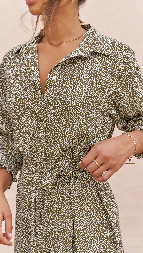Alina Shirt Dress - Khaki Print