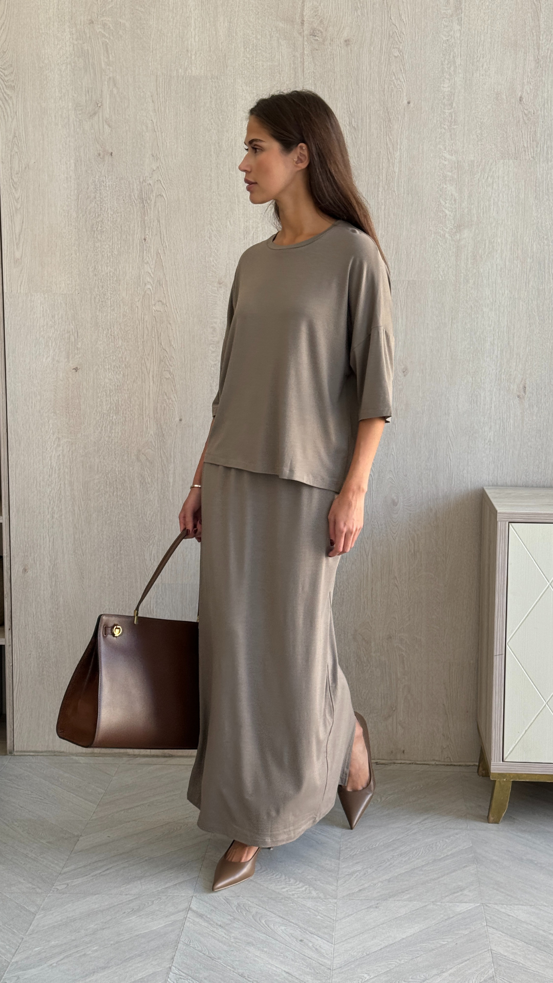 Aria Jersey Skirt - Taupe