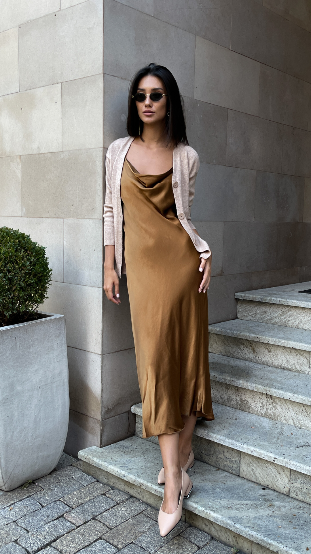 Iris Satin Dress - Caramel