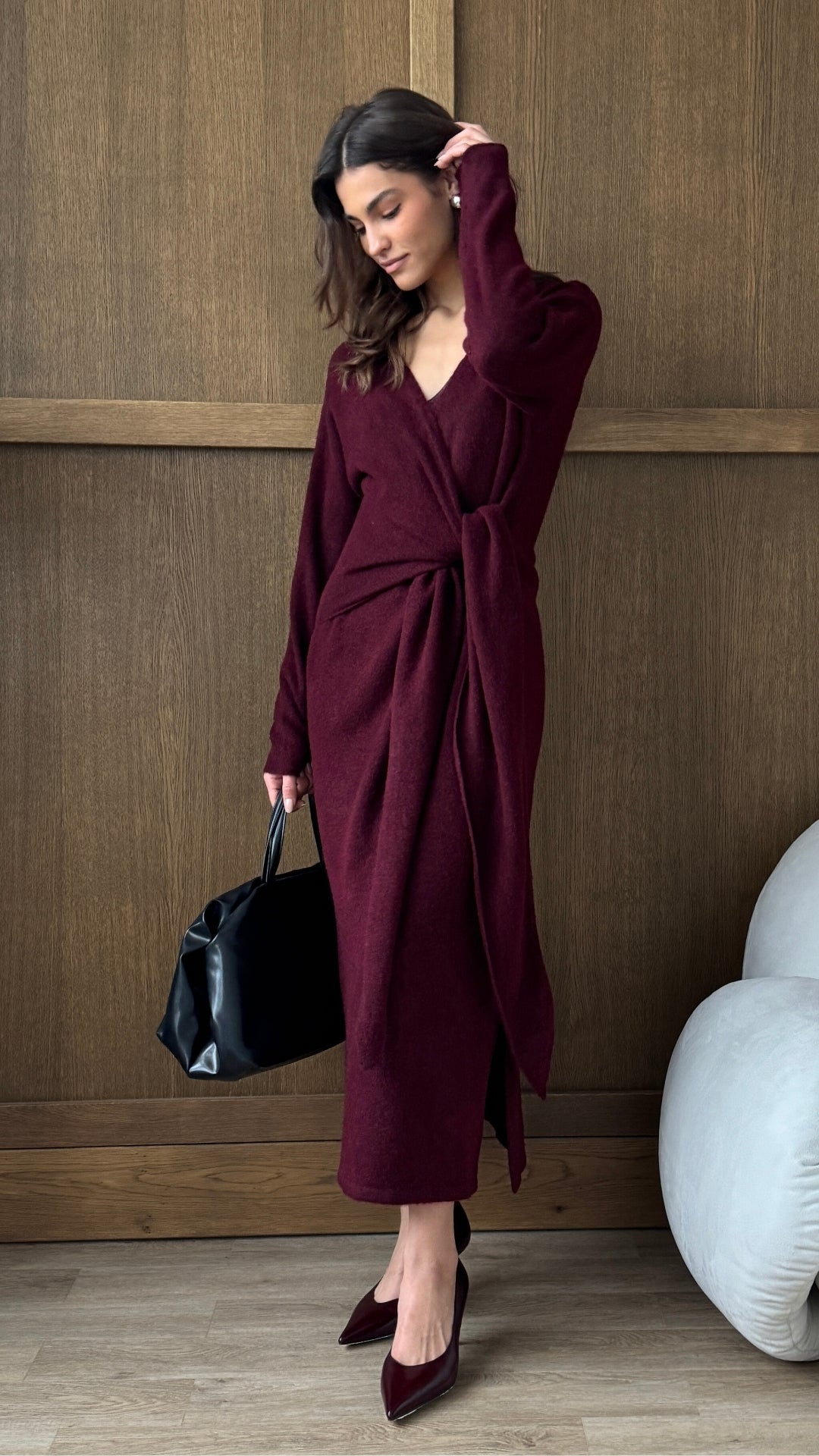 Keira Knit Wrap Dress - Bordeaux