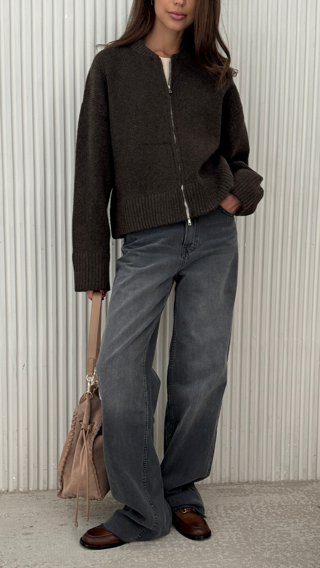 Zoey Zip Cardigan - Dark Espresso