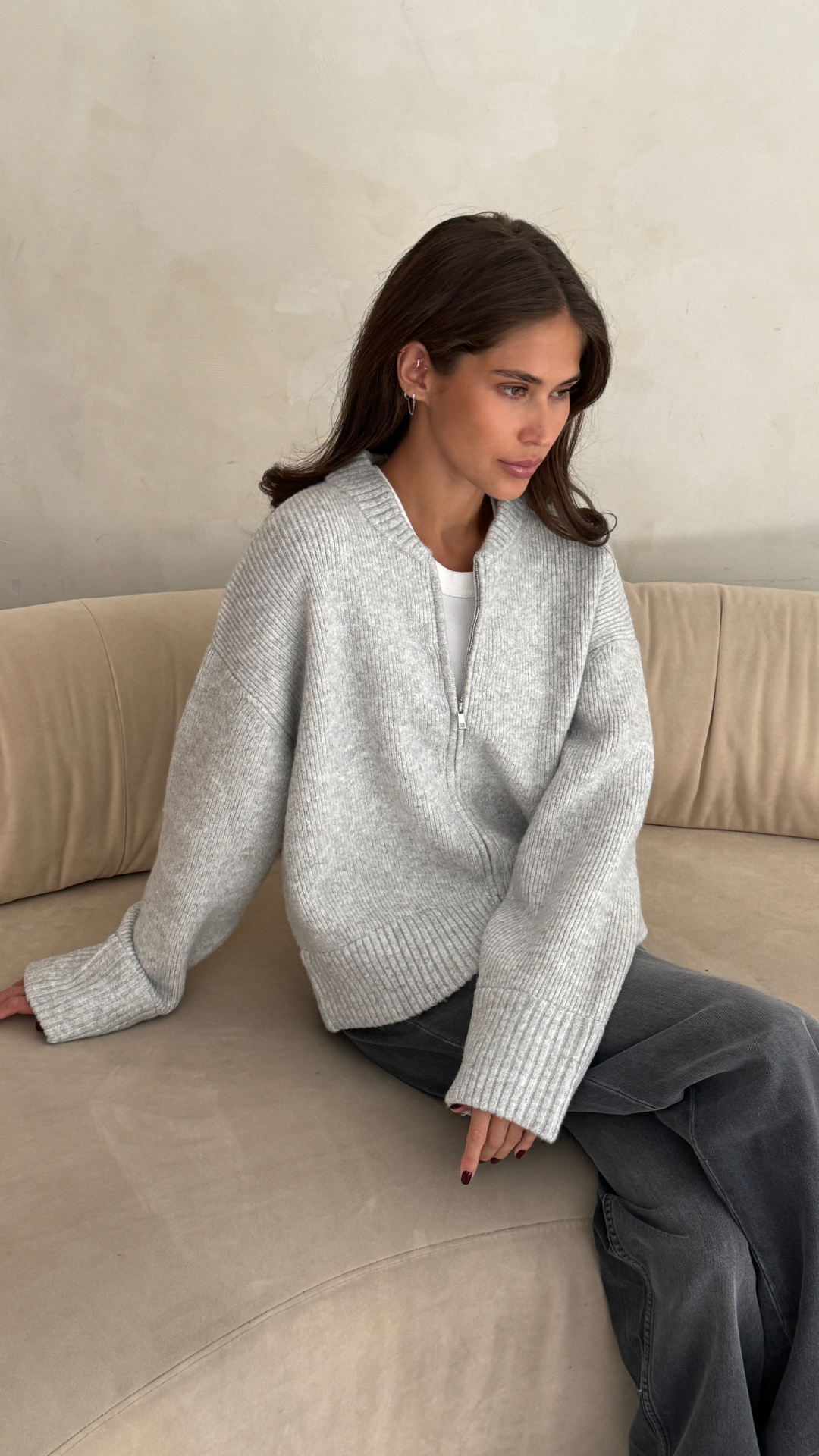 Zoey Zip Cardigan - Silver Grey