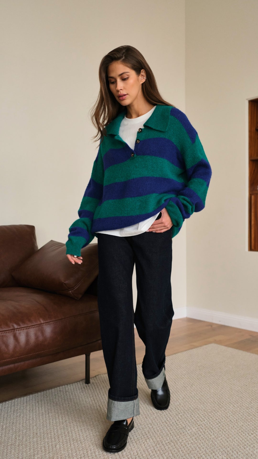 Arlo Sweater - Emerald Blue Marine Stripes