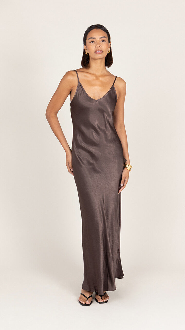 Lana Satin Dress - Espresso
