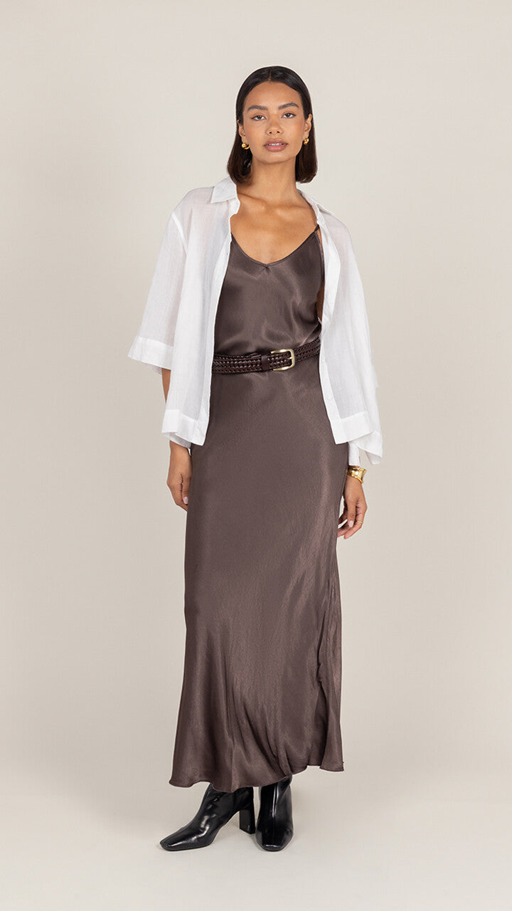 Lana Satin Dress - Espresso