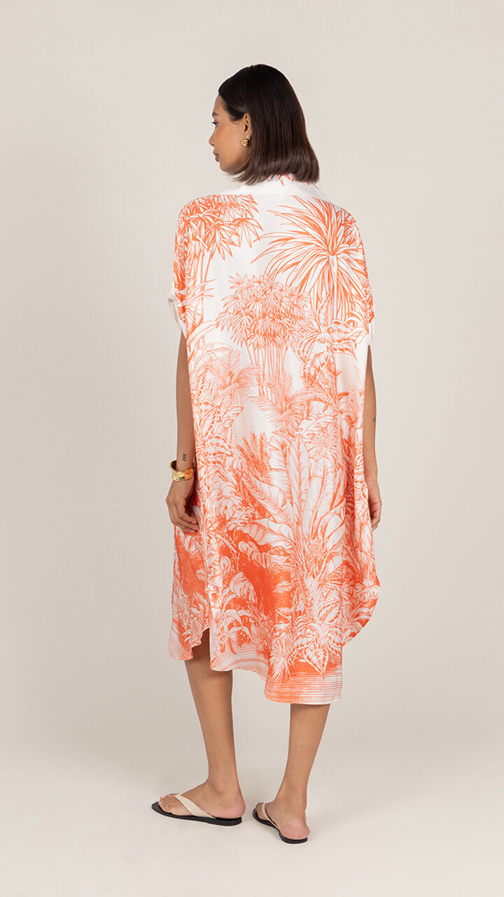 Marina Satin Dress - Coral Tropical Print
