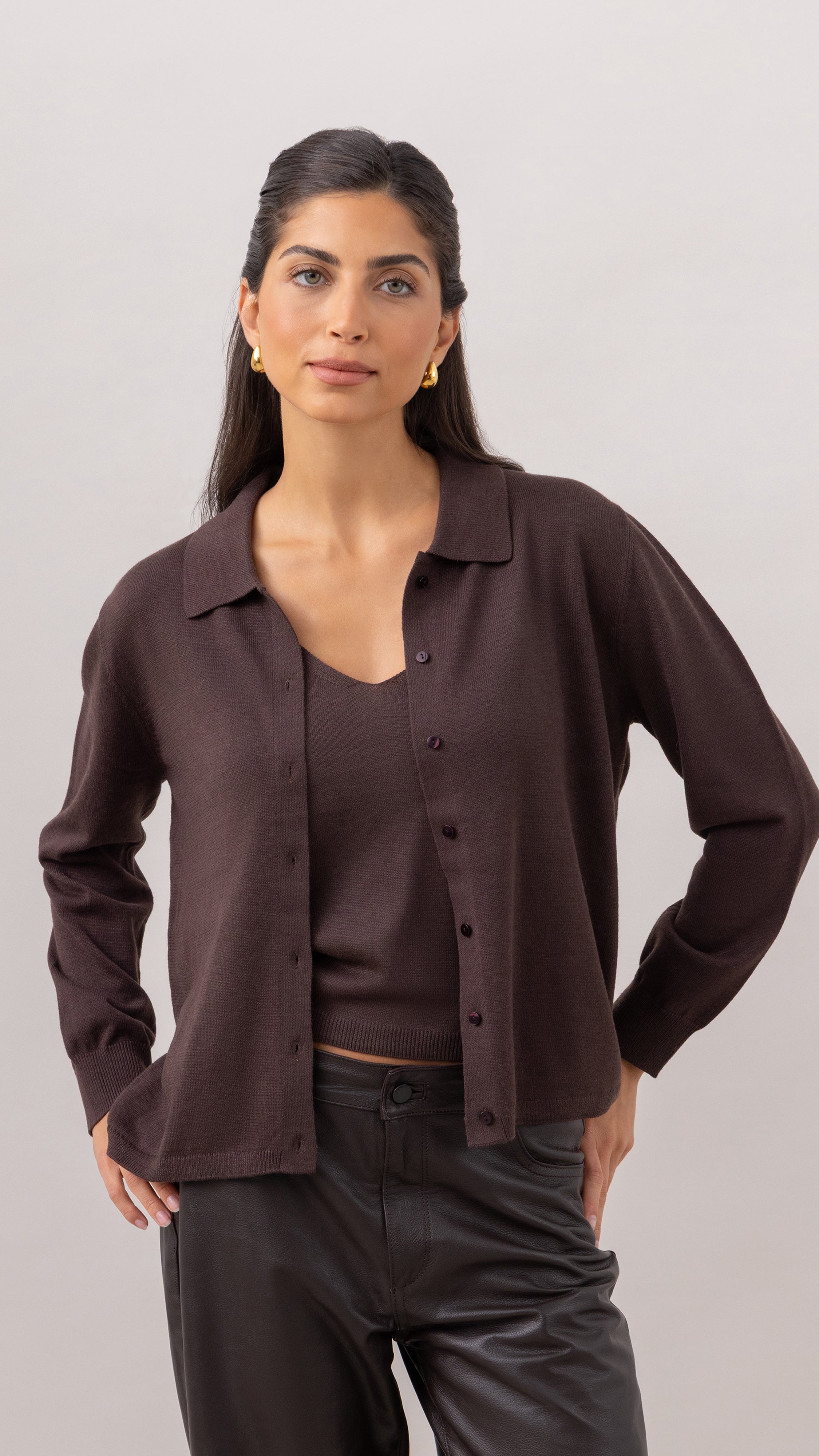 Kora Knitted Twin Set - Espresso