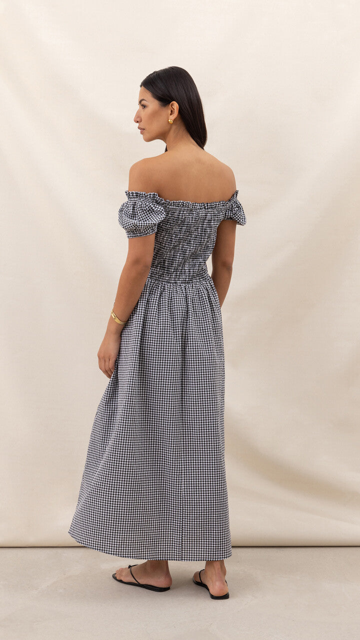 Mika Gingham Print Dress - Black Print
