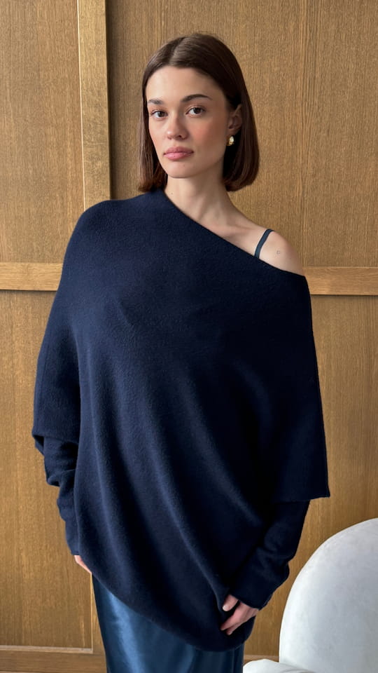 Natalie Asymmetric Sweater- Deep Blue