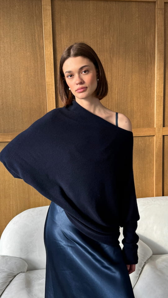 Natalie Asymmetric Sweater- Deep Blue
