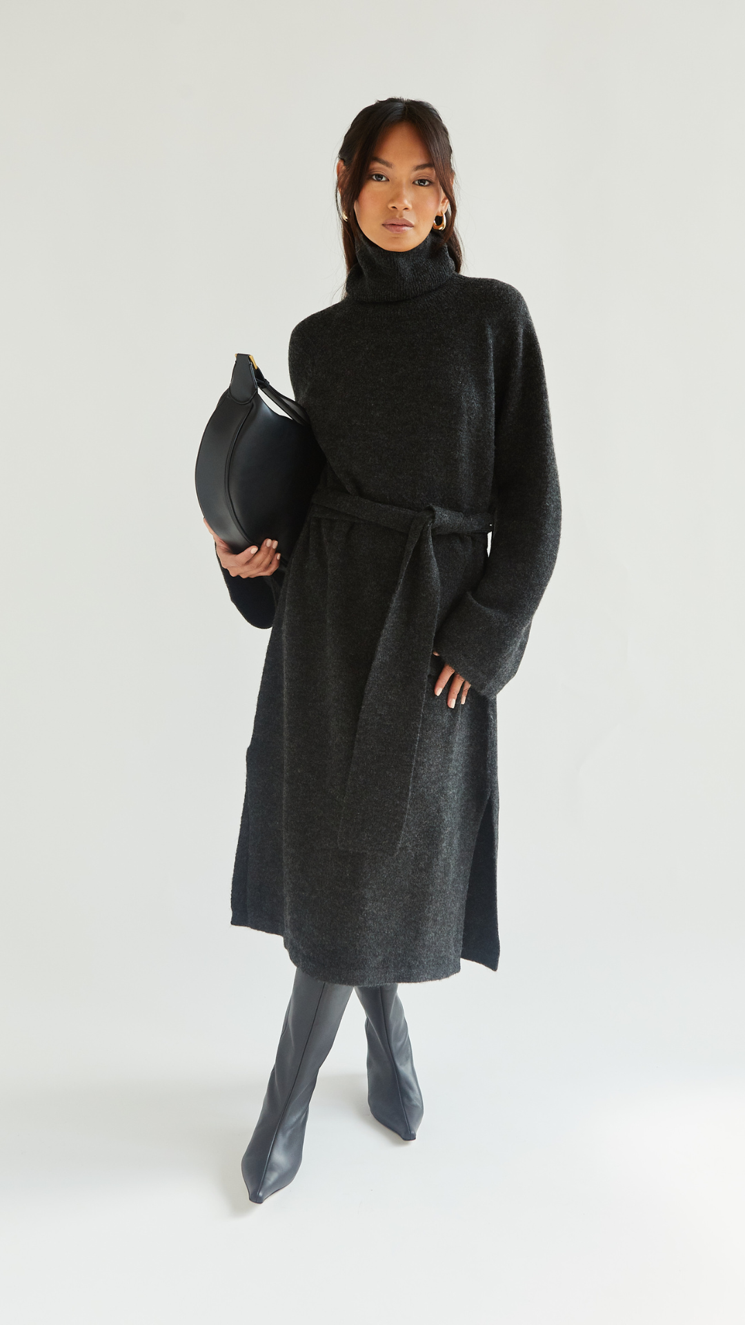 Abbie Knitted Dress - Black Melange