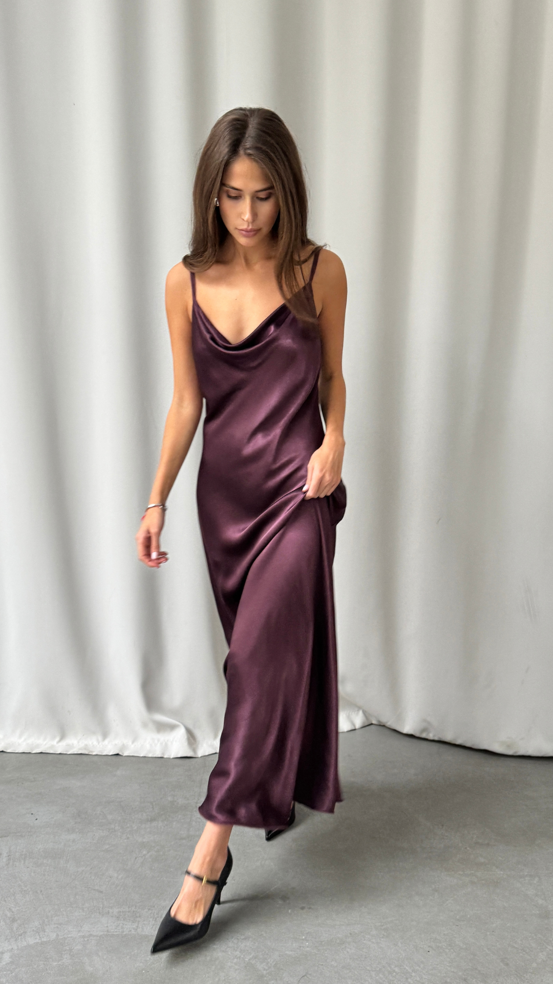 Alena Satin Dress - Burgundy