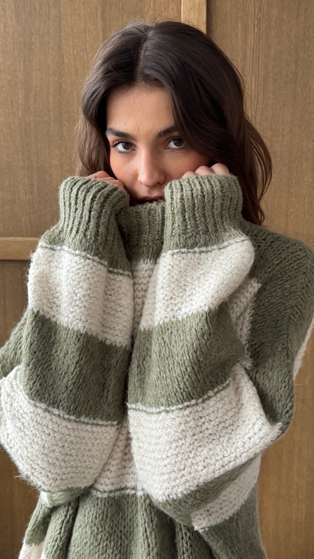 Maisie Sweater - Off-White - Khaki Stripes