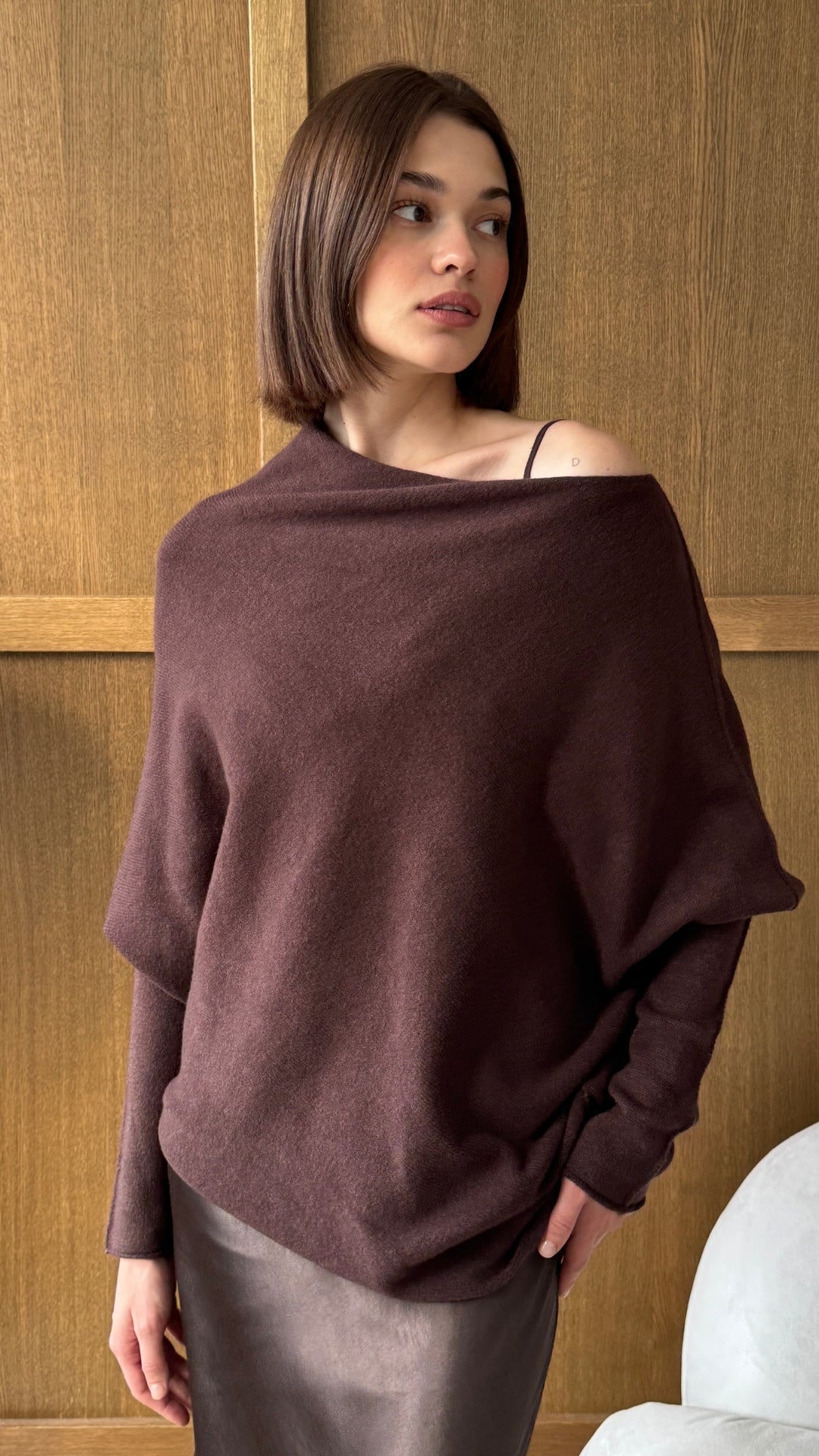 Natalie Asymmetric Sweater - Dark Espresso