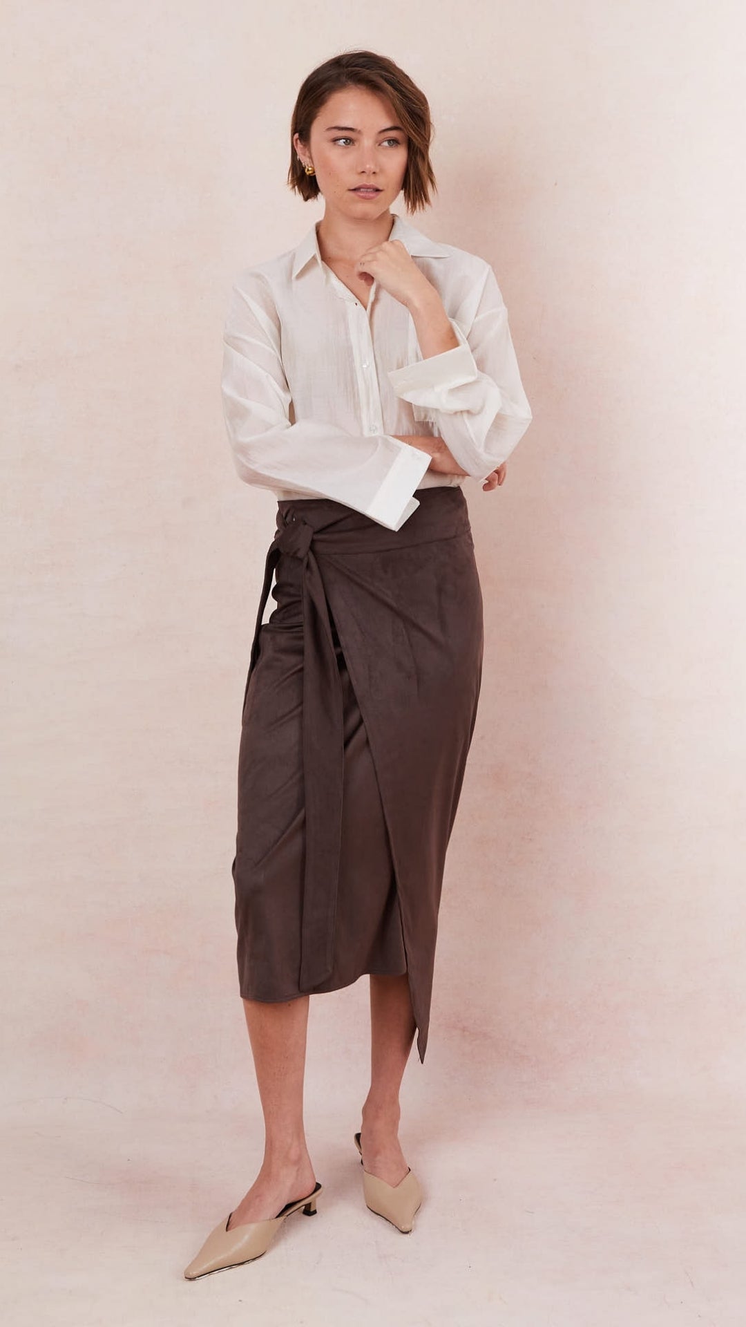 Livia Faux Suede Wrap Skirt - Espresso