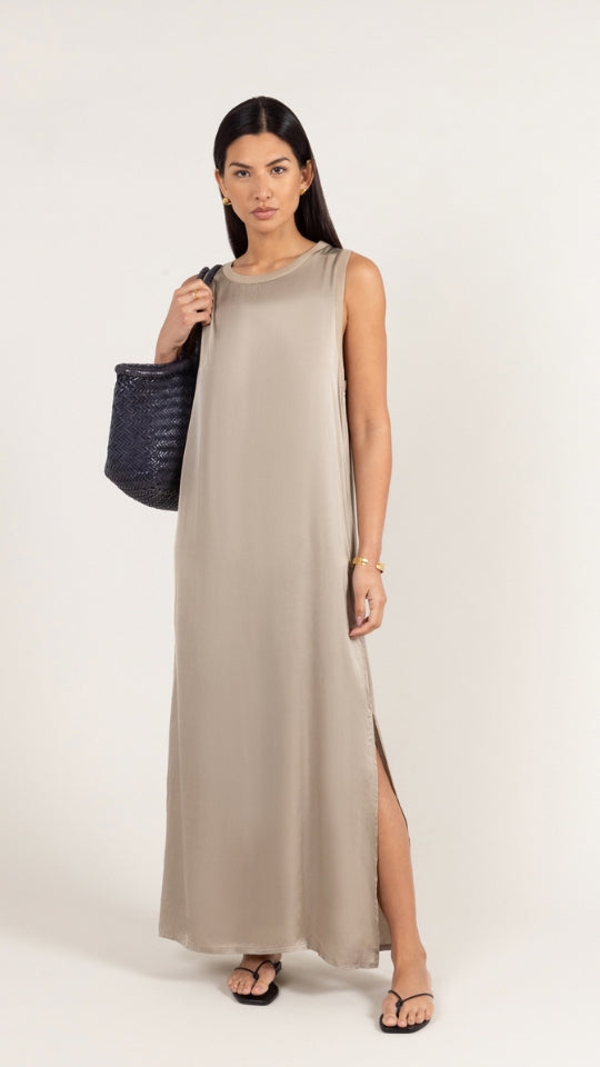 Oona Satin Dress - Dove Grey
