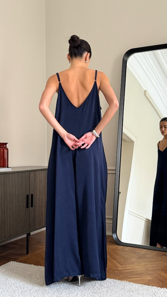 Natalie Satin Jumpsuit - Deep Blue