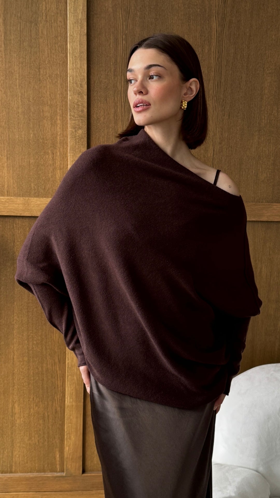 Natalie Asymmetric Sweater - Dark Espresso