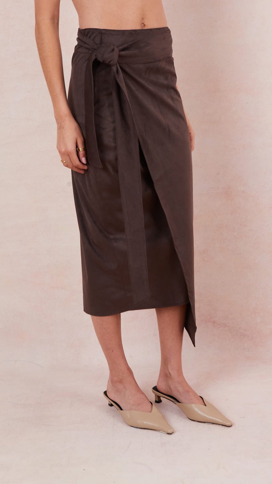 Livia Faux Suede Wrap Skirt - Espresso