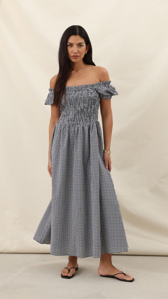 Mika Gingham Print Dress - Black Print