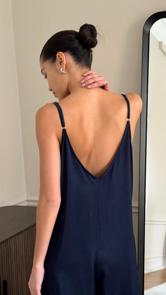 Natalie Satin Jumpsuit - Deep Blue