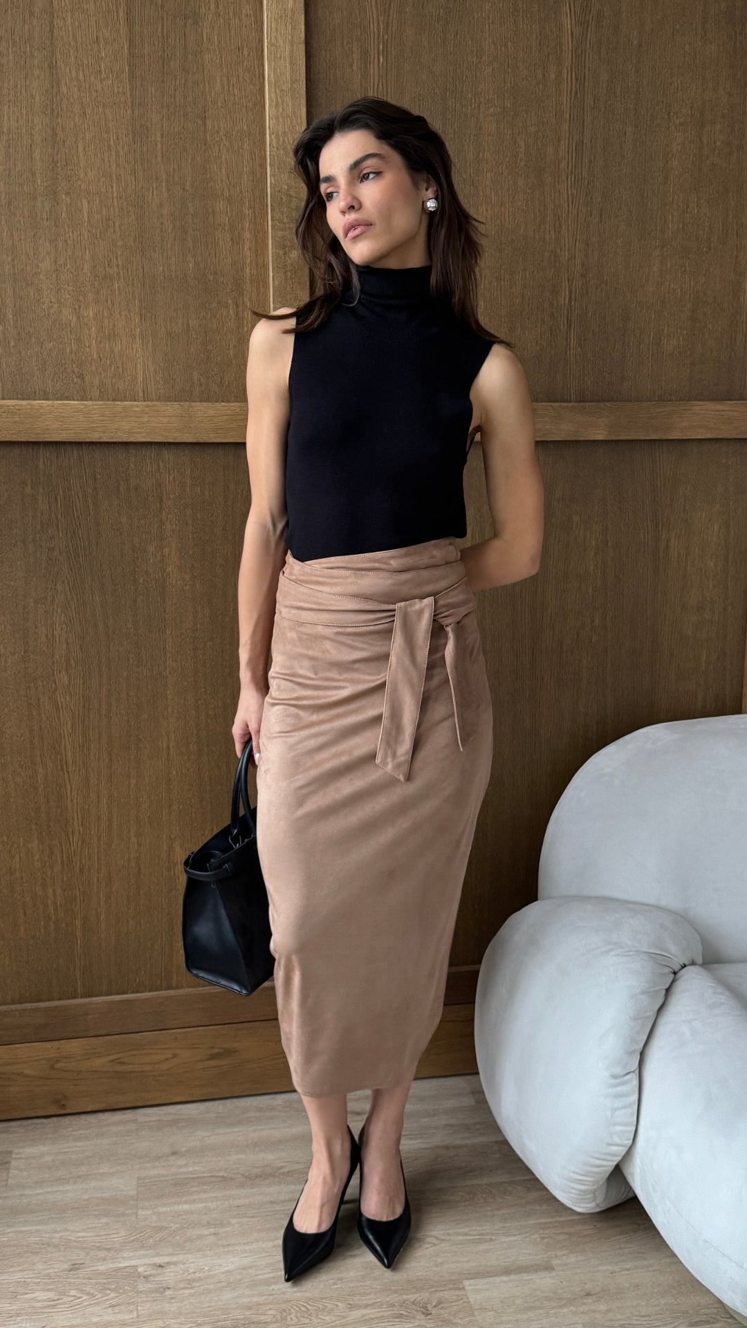 Livia Faux Suede Wrap Skirt - Tan