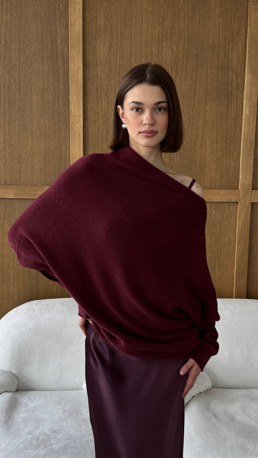 Natalie Asymmetric Sweater - Burgundy