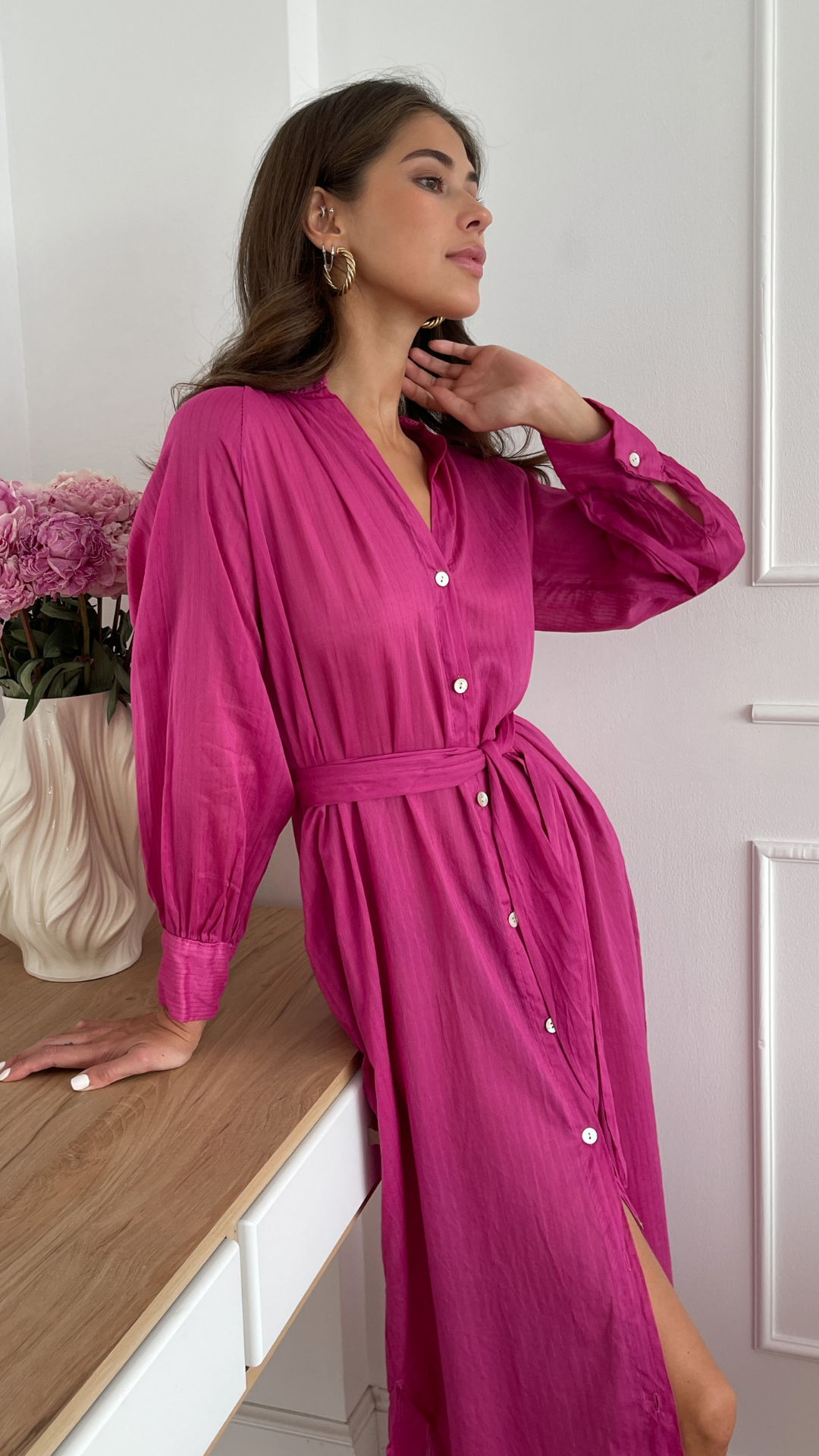 Jade Shirt Dress - Fuchsia