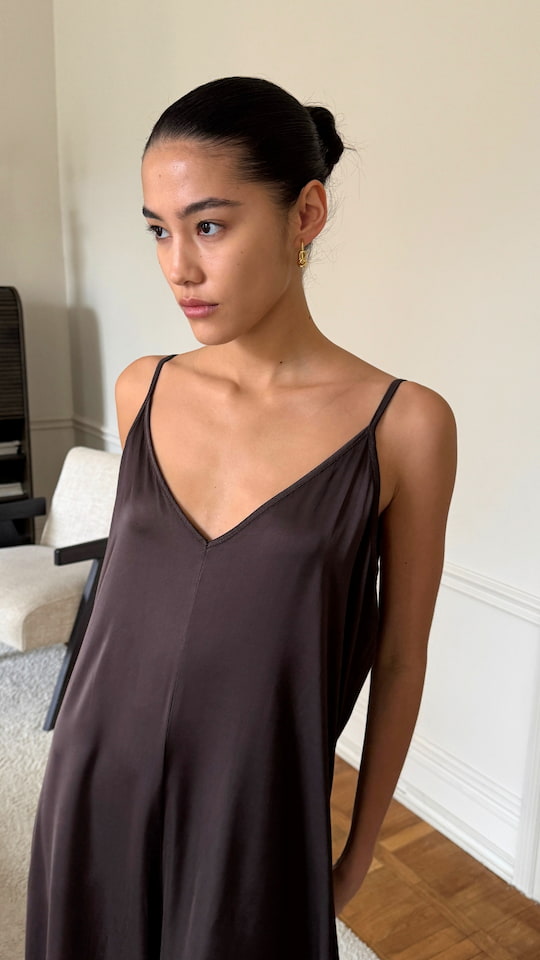 Natalie Satin Jumpsuit - Dark Espresso