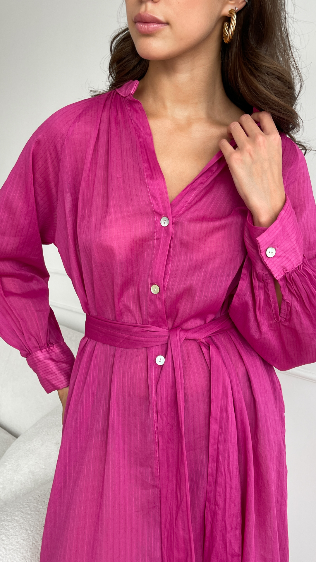 Jade Shirt Dress - Fuchsia